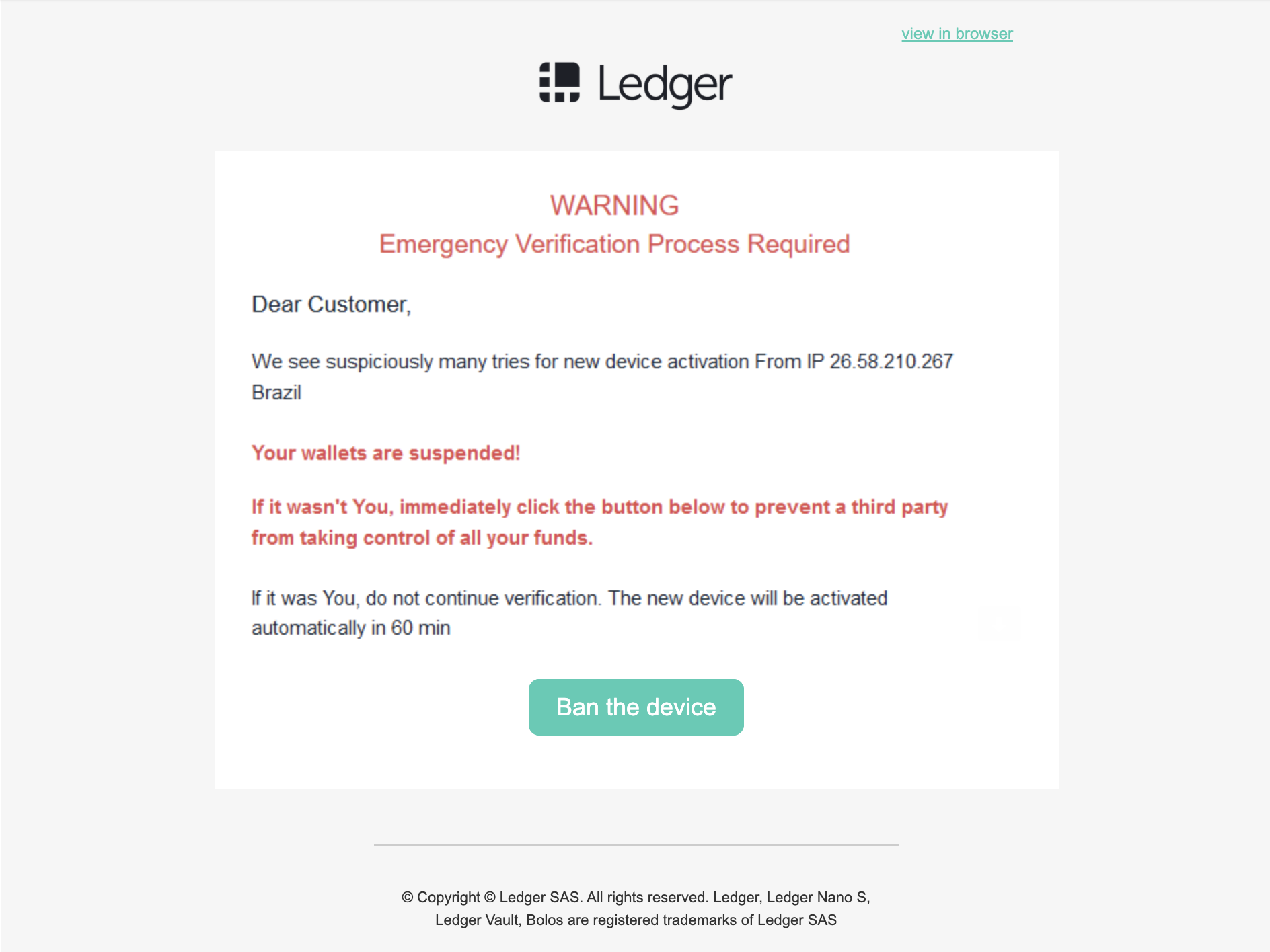 Ledger phishing emails