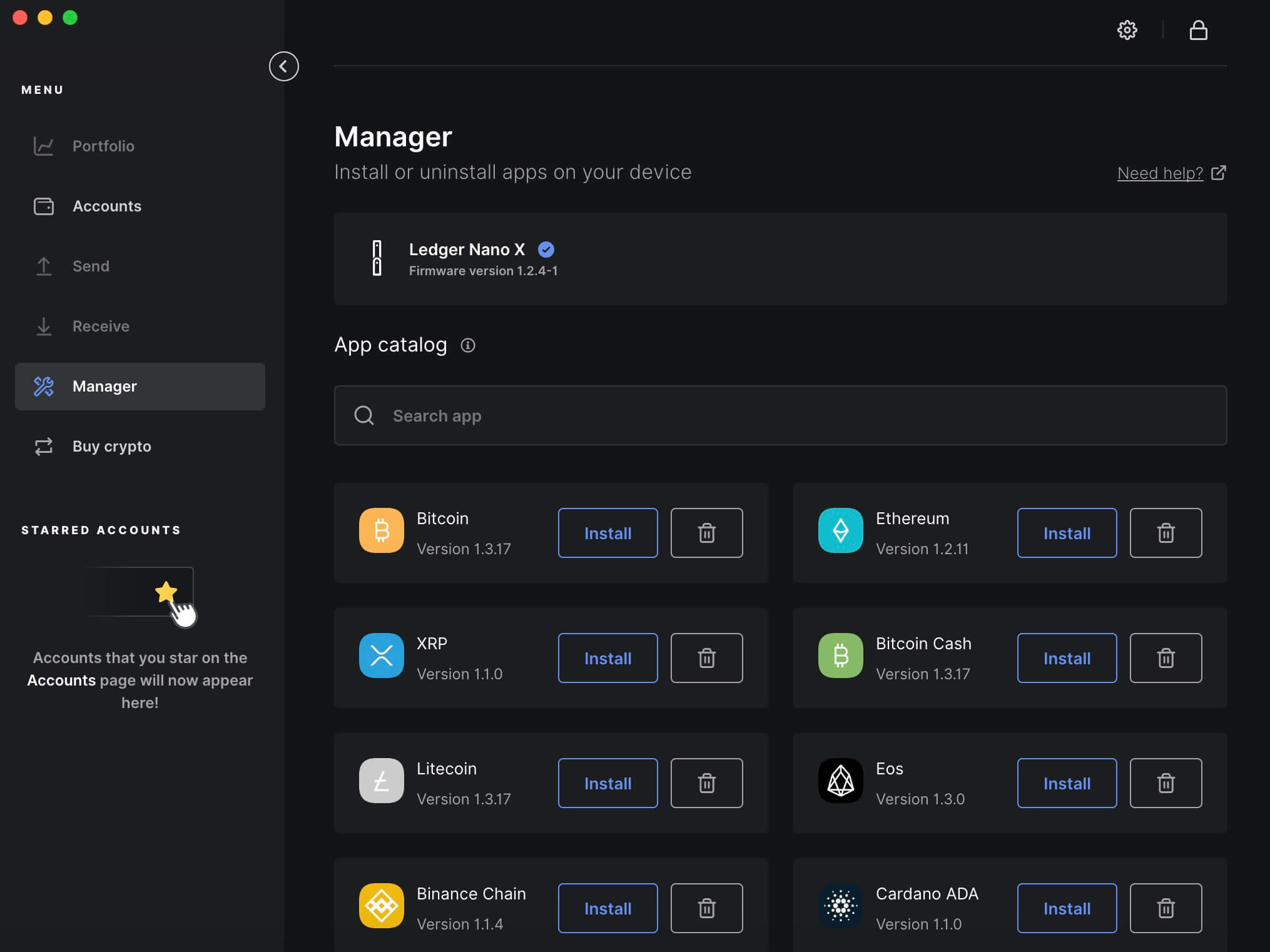 Ledger Live app manager
