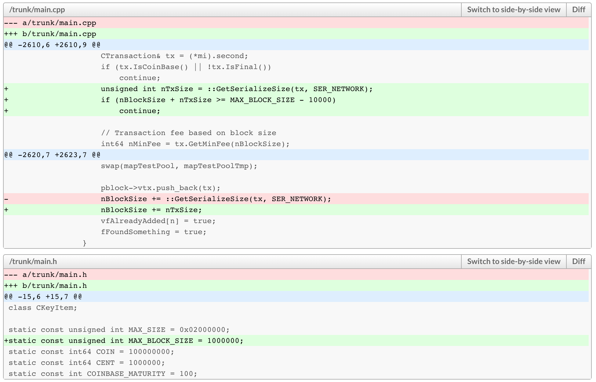 The commit where Satoshi added the block size limit as a soft fork